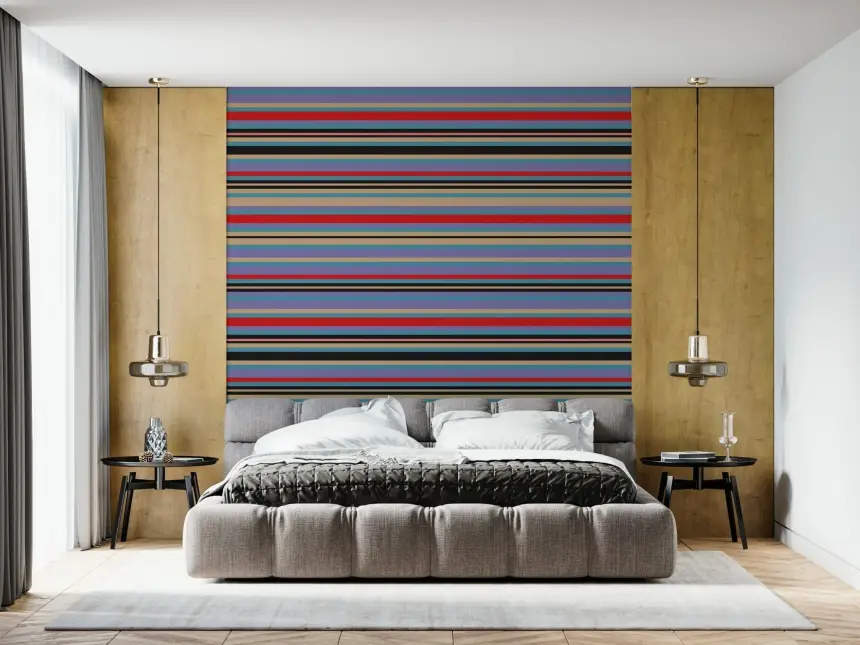 Playtime Stripes Horizontal Classic Striped Retro Vintage 1950S Lavender Purple Blue Red Black Wallpaper