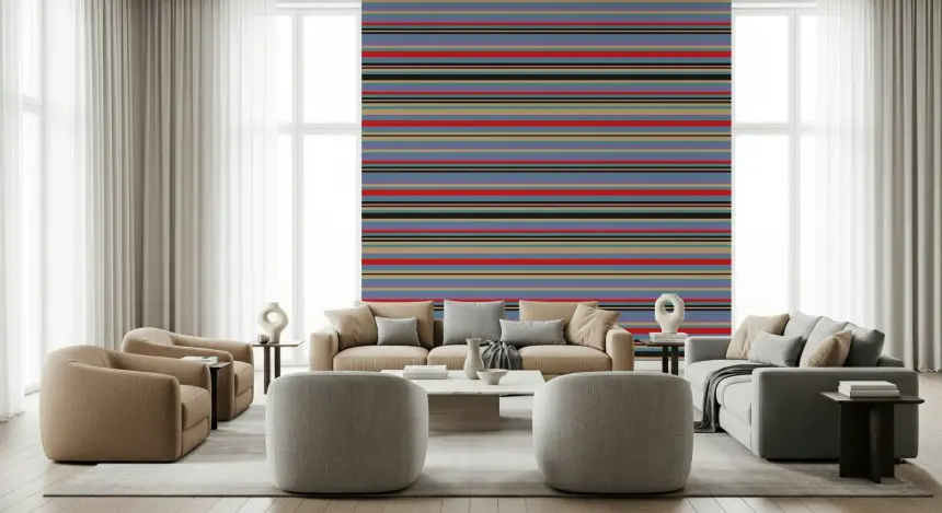 Playtime Stripes Horizontal Classic Striped Retro Vintage 1950S Lavender Purple Blue Red Black Wallpaper