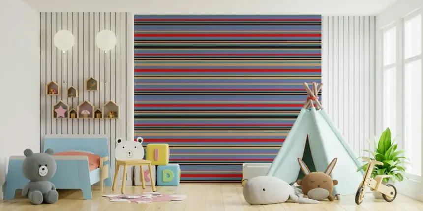 Playtime Stripes Horizontal Classic Striped Retro Vintage 1950S Lavender Purple Blue Red Black Wallpaper