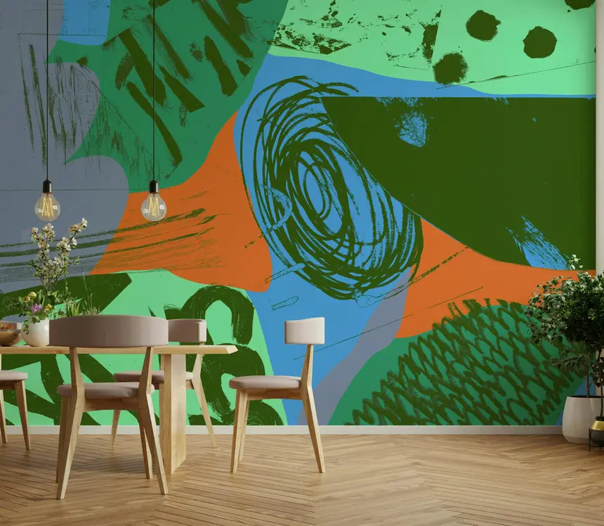 90 Orange Blue Wall Mural