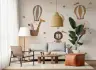 Gentle Beige Safari Animals Hot Air Balloon Nursery Mural 7