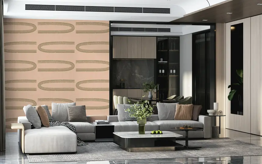 Retro Arch Lines - Sage & Blush Petal Mid Century Modern Wallpaper
