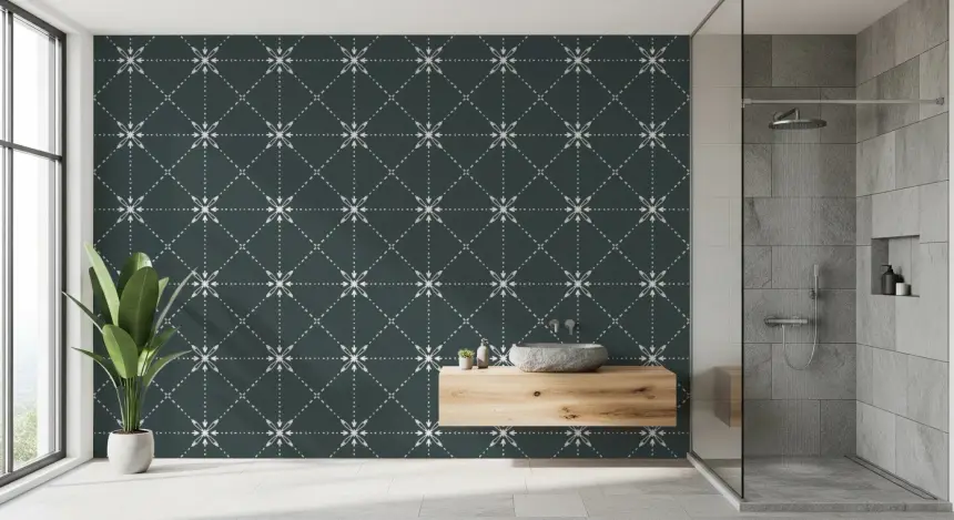 Sashiko Hana-Goshi - Latticed Flower Stitch on Outer Space Wallpaper