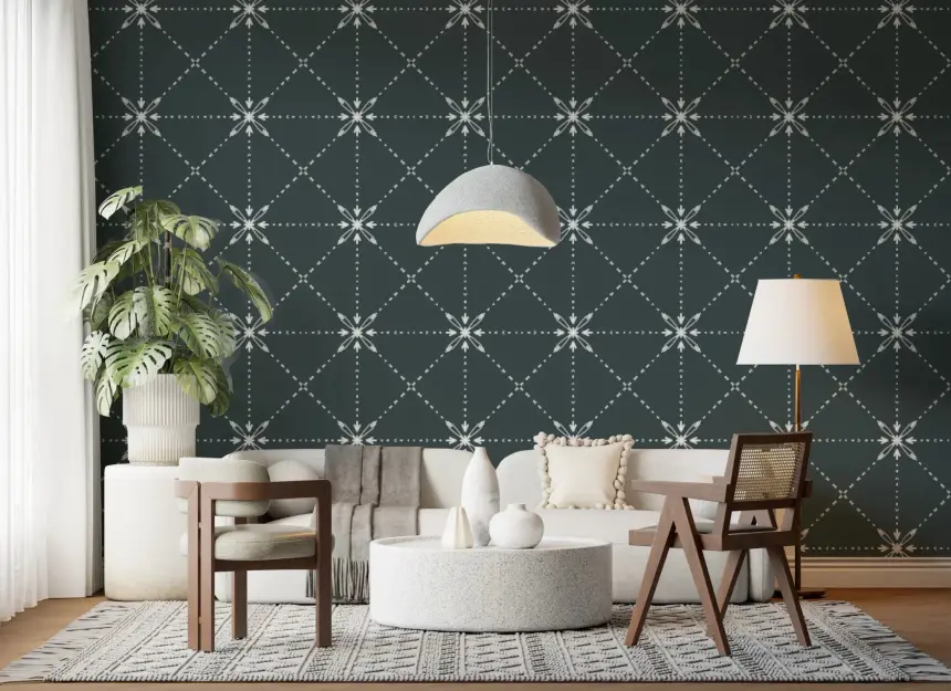 Sashiko Hana-Goshi - Latticed Flower Stitch on Outer Space Wallpaper
