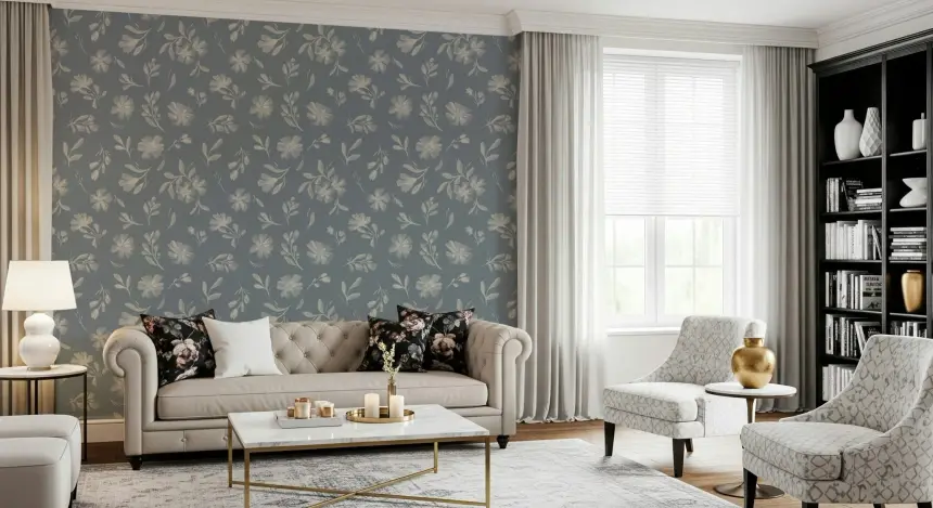 Serene Florals in Muted Grey Wallpaper