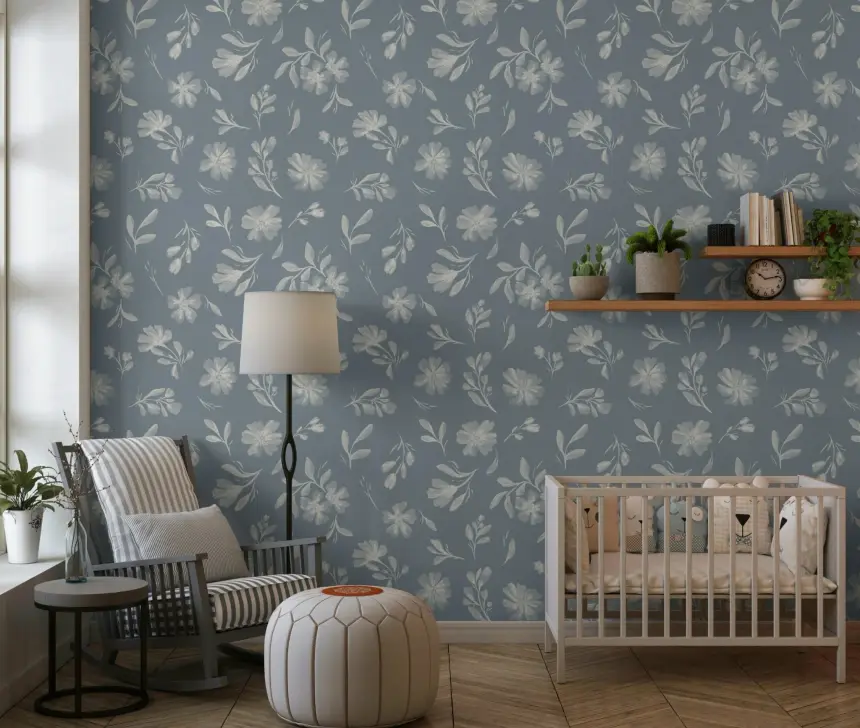 Serene Florals in Muted Grey Wallpaper