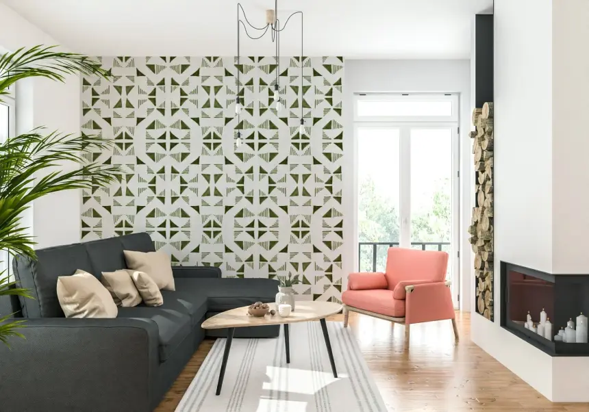Triangles Composition Light Olive Wallpaper