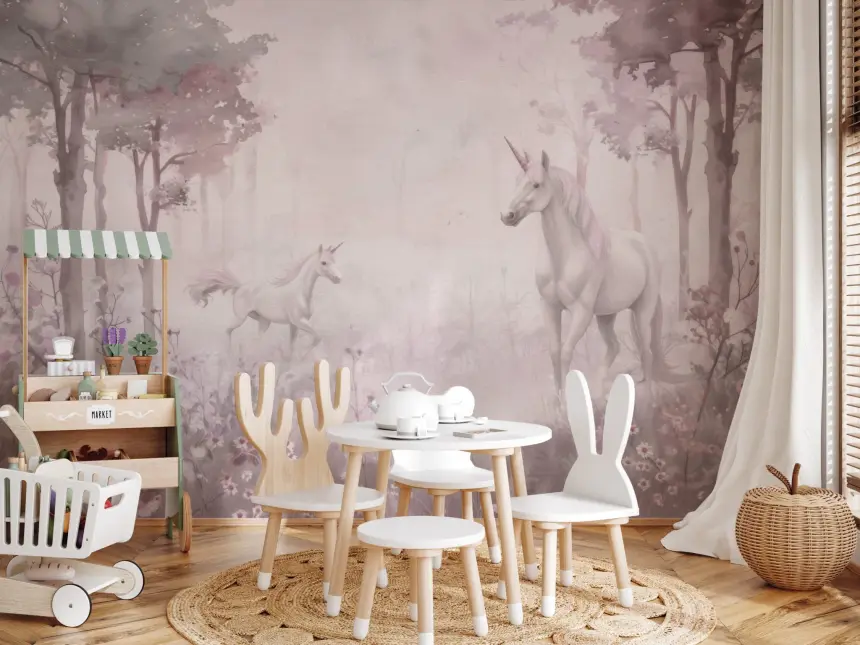 Unicorns in a Magical Dreamy Forest – Pink Wall Mural