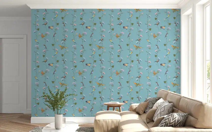 Vintage Birds and Morning Glories Wallpaper