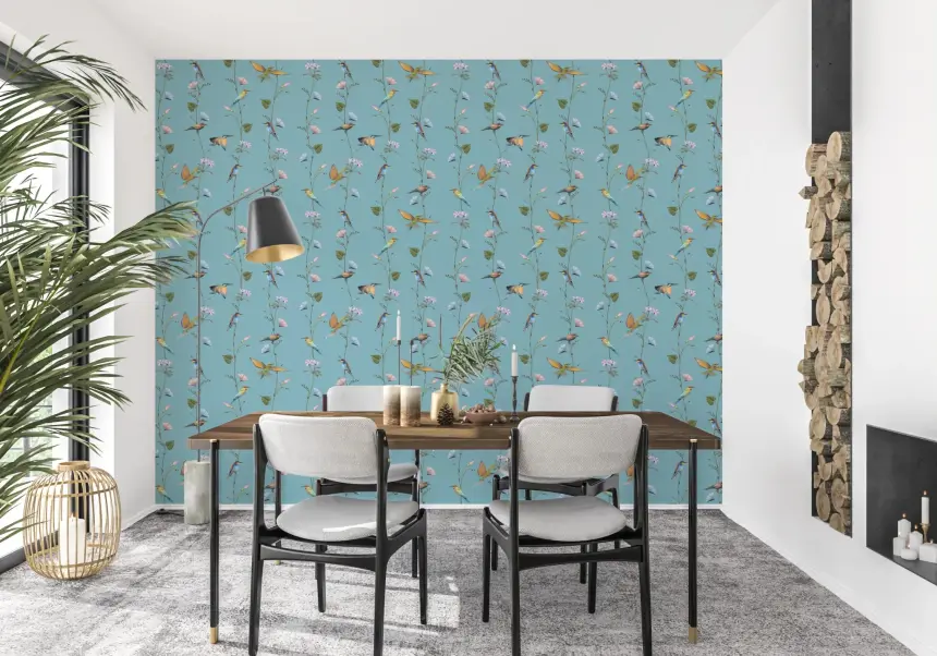 Vintage Birds and Morning Glories Wallpaper