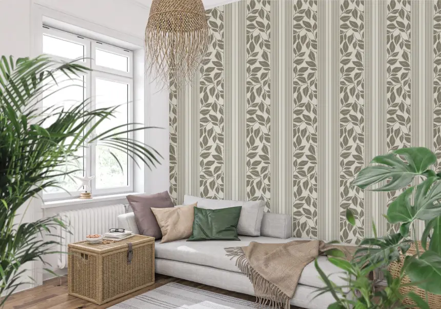 Vintage Trailing Foliage Olive Green Wallpaper