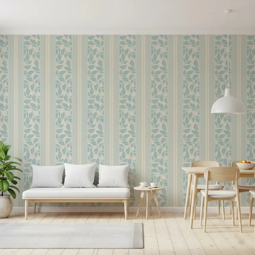 Vintage Trailing Foliage Powder Blue Wallpaper