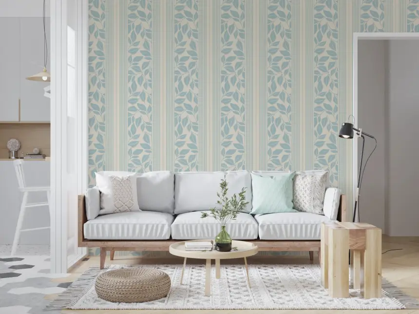 Vintage Trailing Foliage Powder Blue Wallpaper