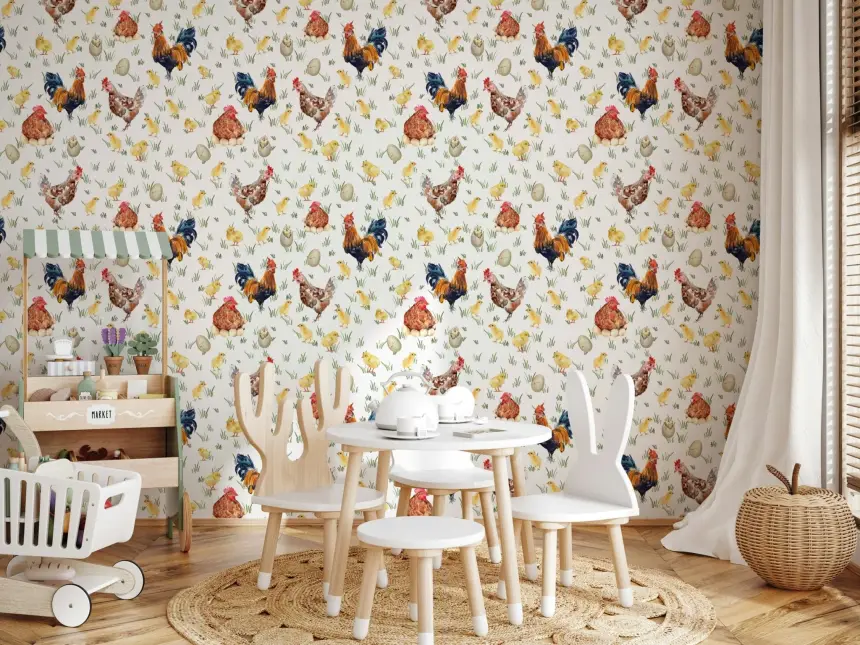 Watercolor Chicken Coop Wallpaper
