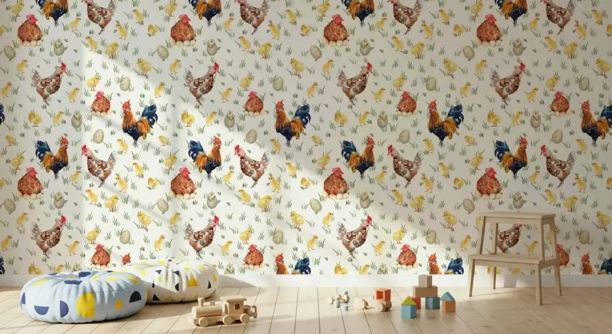 Watercolor Chicken Coop Wallpaper