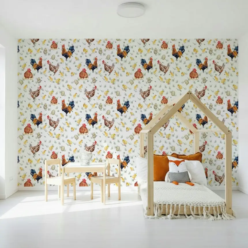 Watercolor Chicken Coop Wallpaper