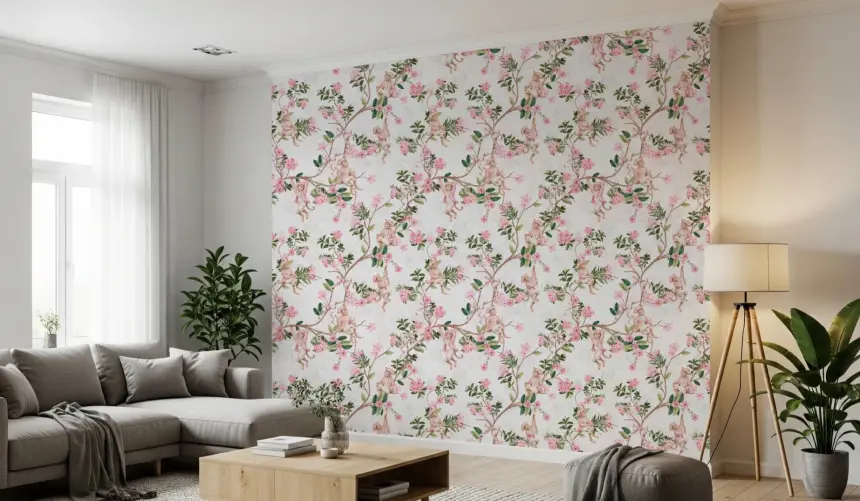Whimsical Rococo Monkeys Wine Festival Vintage Aristocratic Vineyard Garden Party White Wallpaper