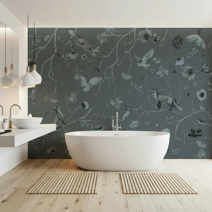 Whimsical Woodland Gray Wall Mural