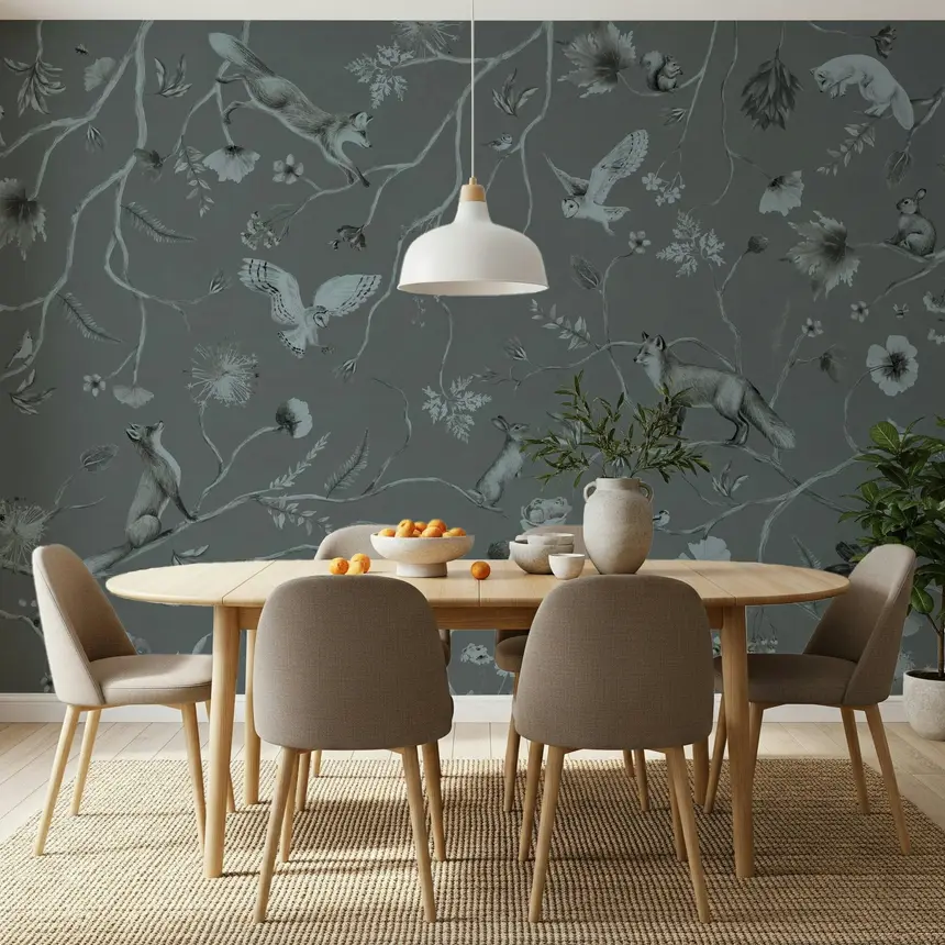Whimsical Woodland Gray Wall Mural