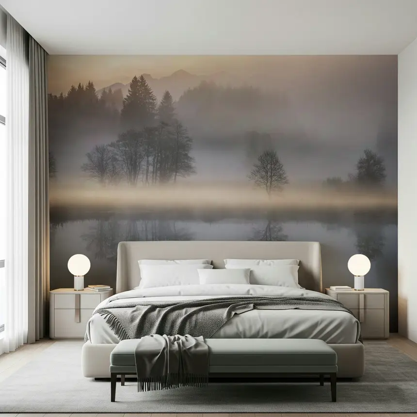 Woodland Dawn Reflection Wall Mural - 2576375