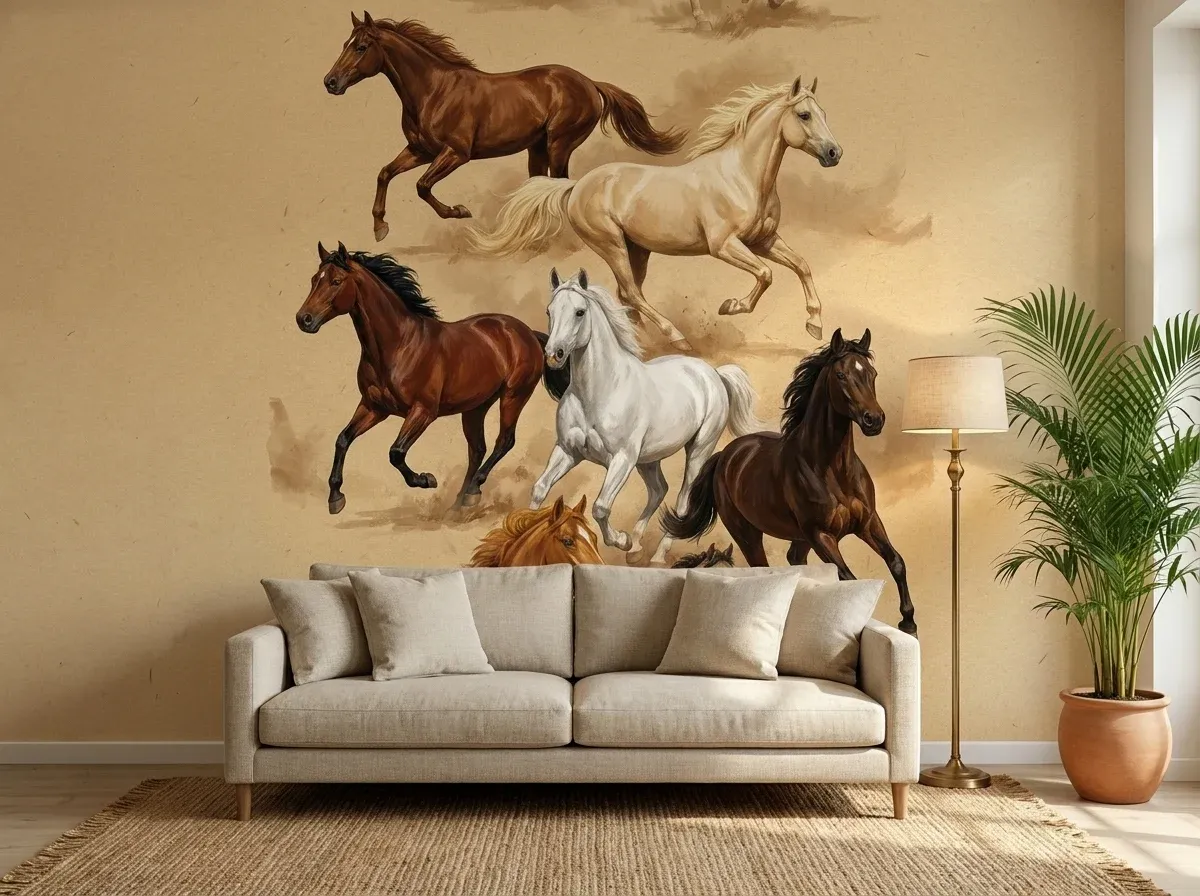 Seven Running Horses as a living-room mural