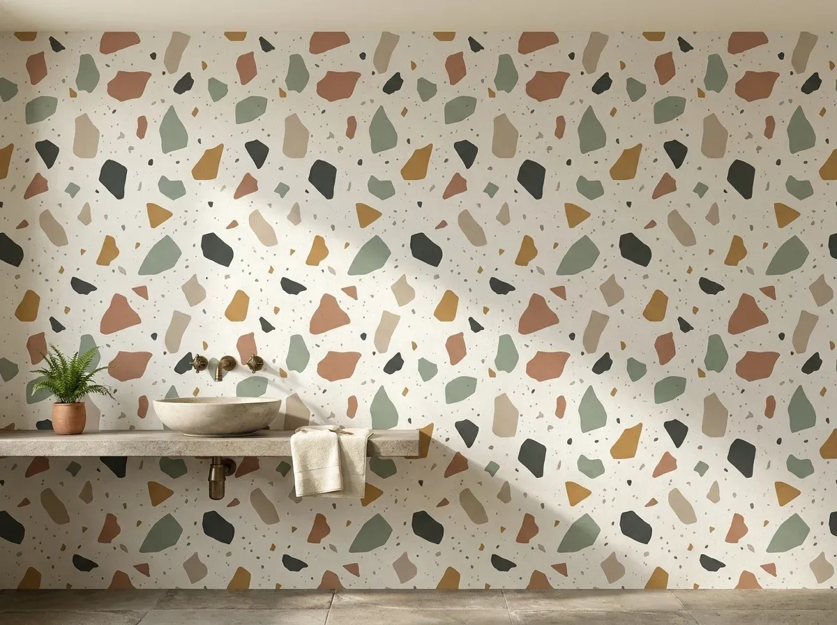 Terrazzo Chip in a bathroom, printed on a washable finish