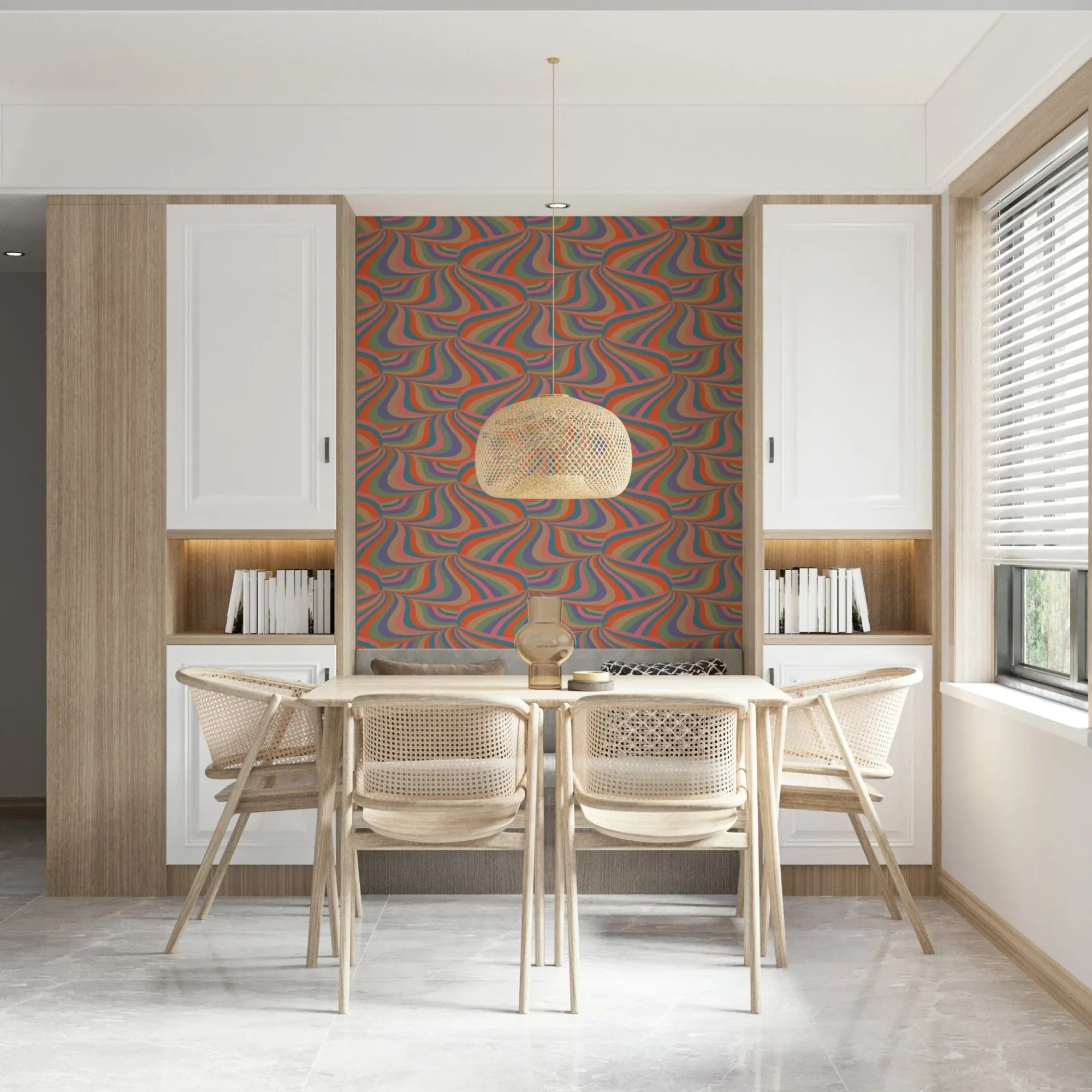 Marble Swirl Groovy Retro Abstract Stripes Colorful Pink Purple Blue Coral Mint Cream Wallpaper