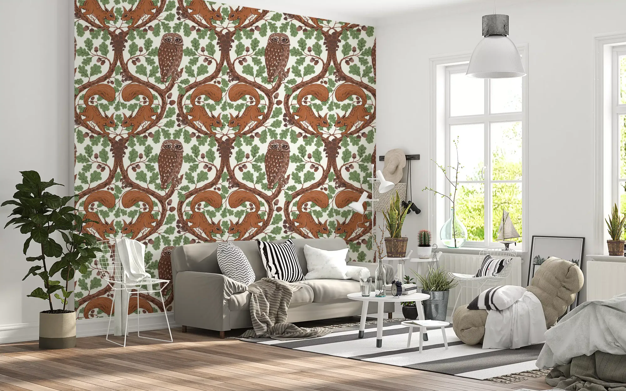 Woodland Whispers/Owls and Squirrels in the Oak/Mocha Mousse and Coffee Brown 3 Wallpaper