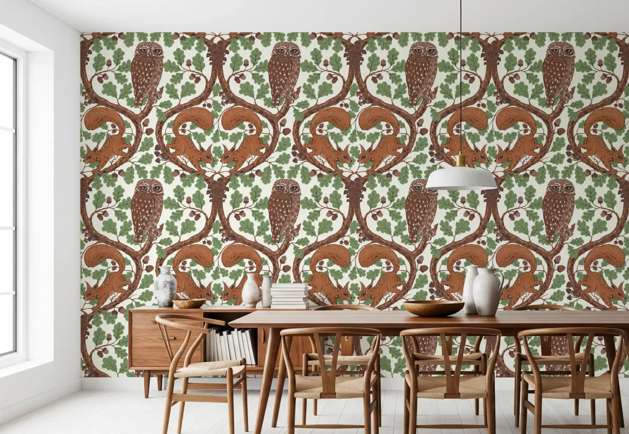 Woodland Whispers/Owls and Squirrels in the Oak/Mocha Mousse and Coffee Brown 3 Wallpaper