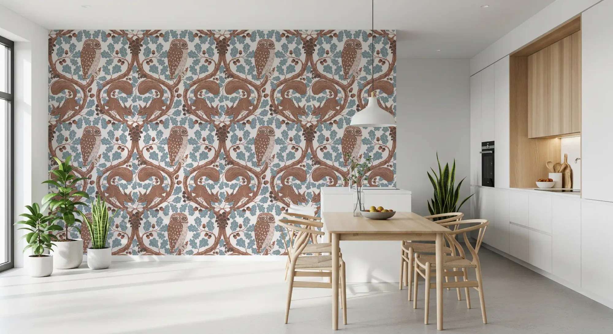 Woodland Whispers/Owls and Squirrels in the Oak/Mocha Mousse and Coffee Brown Wallpaper